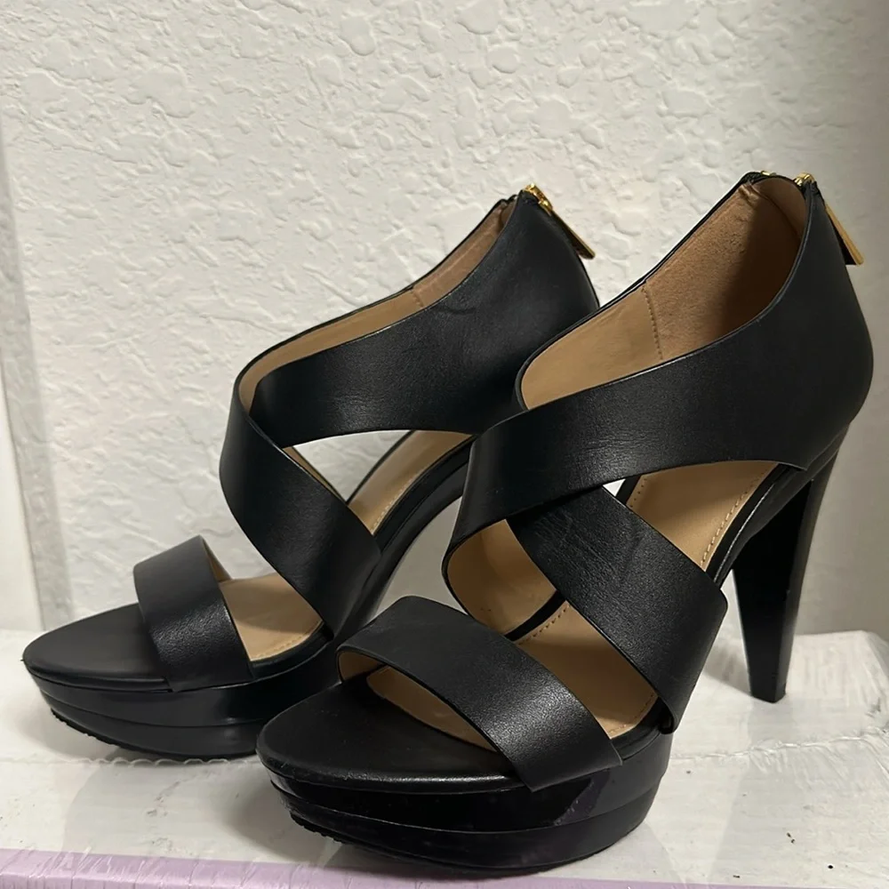 Michael Kors Black Leather Crisscross Platform Heels